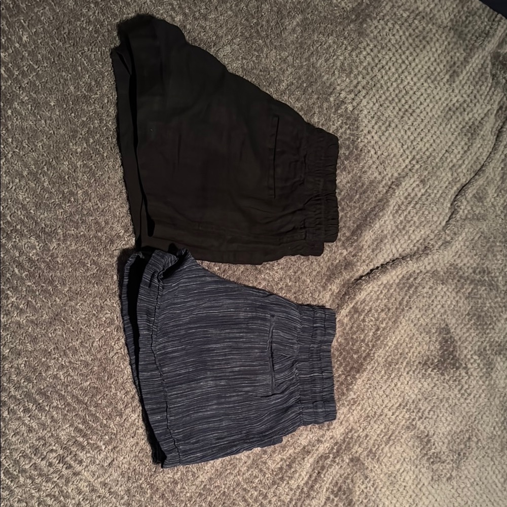 Athleta Linen Black and Navy Striped Shorts Set